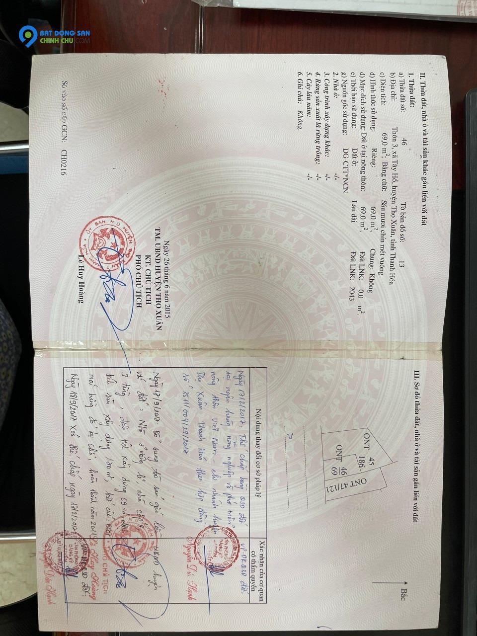 Bán nhà đất thôn hội hiền xã Tây Hồ huyện Thọ Xuân cạnh trường học ủy ban