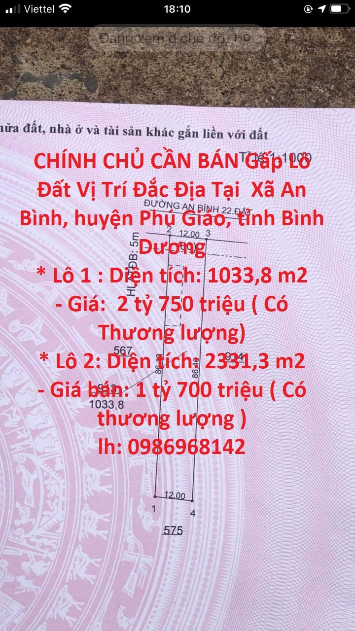 CHÍNH CHỦ CẦN BÁN Gấp Lô Đất Vị Trí Đắc Địa Tại An Bình 22 - Tỉnh Bình Dương