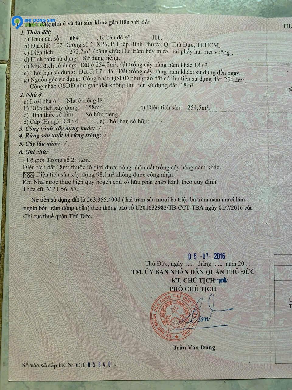 TP Thủ Đức ! Chính chủ bán khu nhà trọ 3 mặt tiền kinh doanh và 3 dãy gồm 12 phòng trọ, Tel : 0919833111 ( chính chủ )