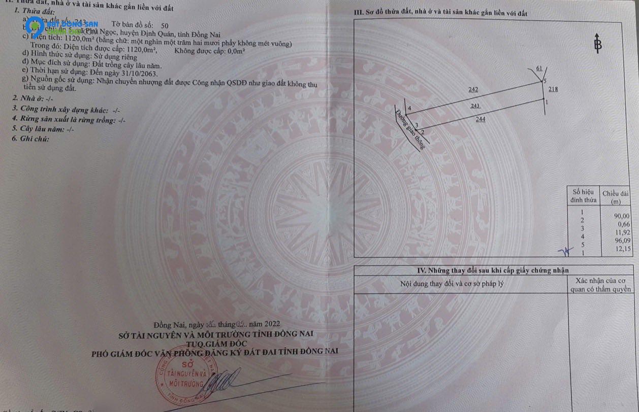 bán gấp 2600m đất phú ngọc định quán sổ riêng